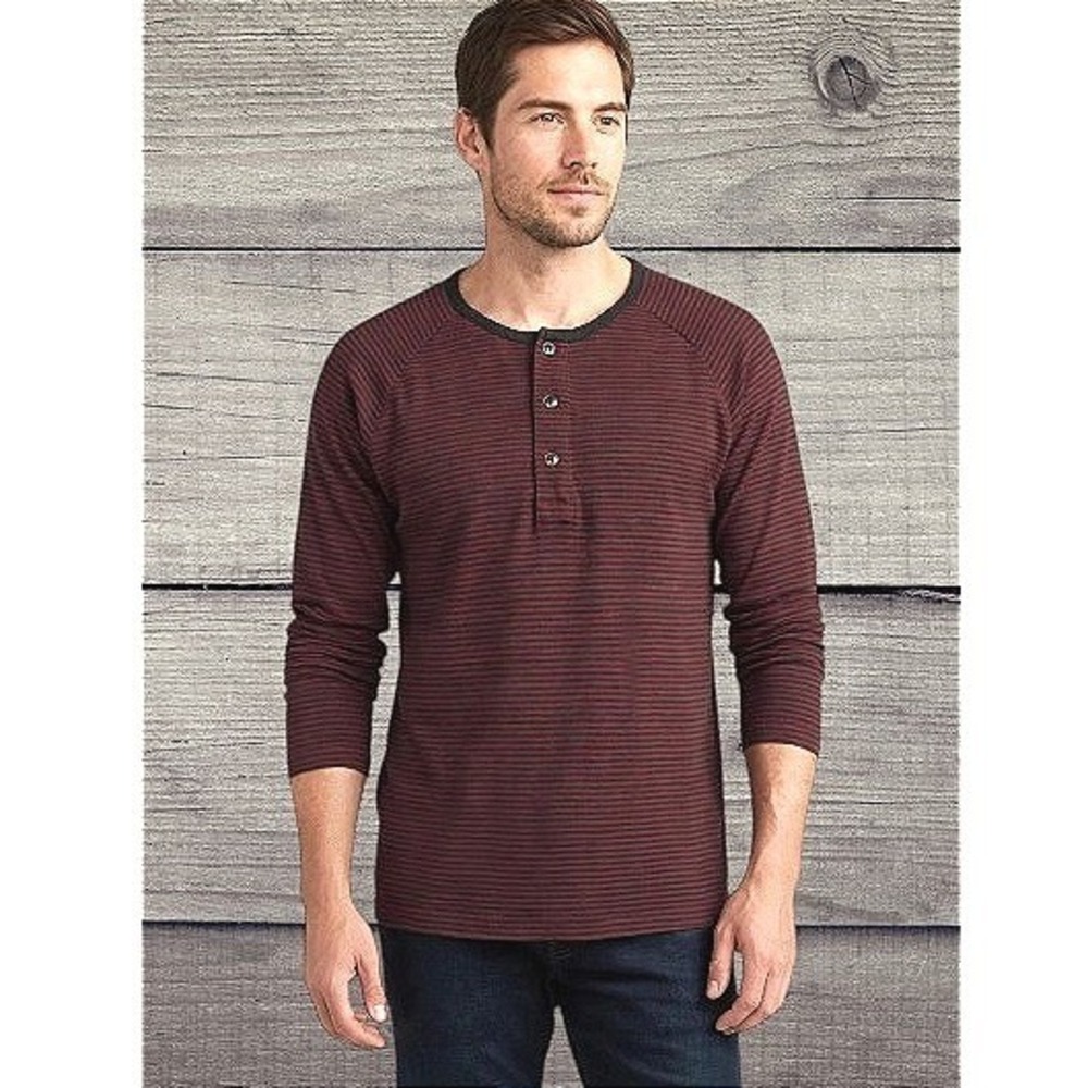 NWOT Pendleton Men's Large Maroon Gray Striped Henley Shirt Long Sleeve Cotton